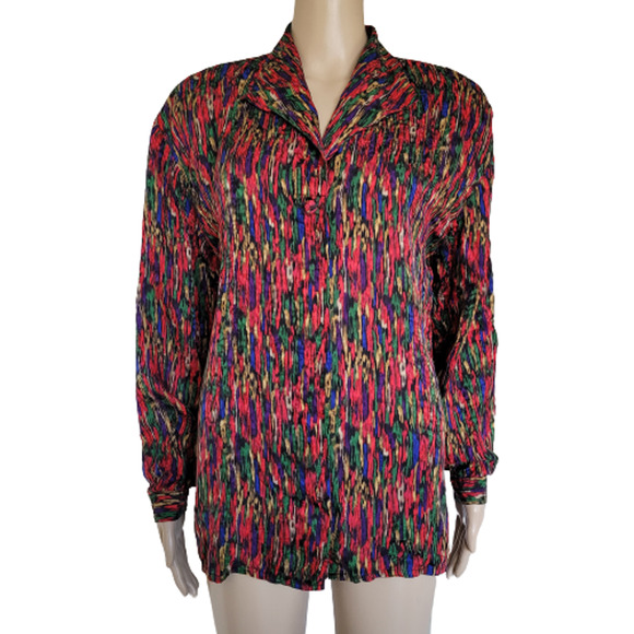 Ann May Tops - Ann May Women's Multi-color Long Sleeve Silk Collared Button-Up Shirt Size M